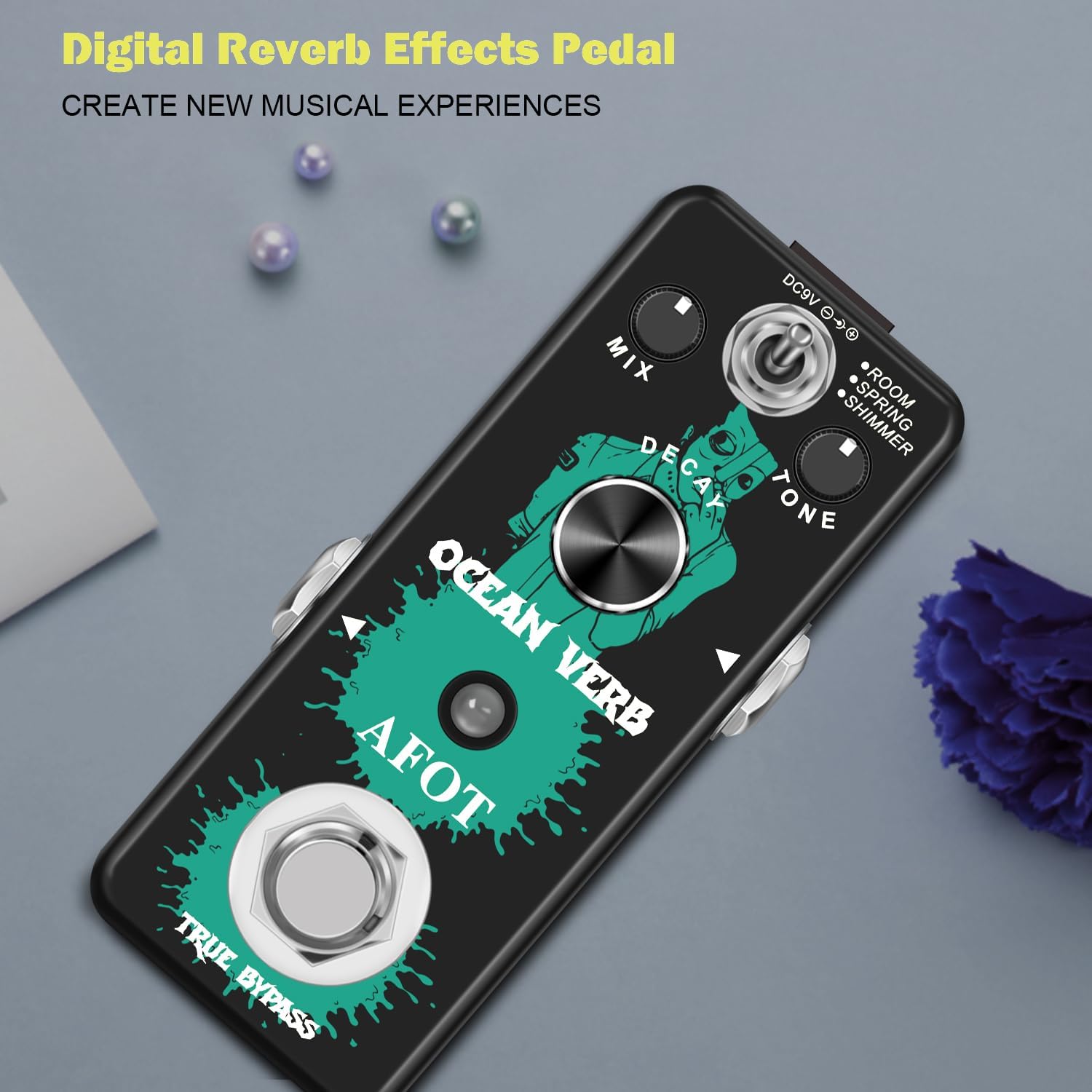 Digital Reverb Guitar Pedal, Digital Reverb Ocean Verb Effects Pedal 3 Modes Room,Spring,Shimmer for Electric Guitar Bass Mini Size True Bypass