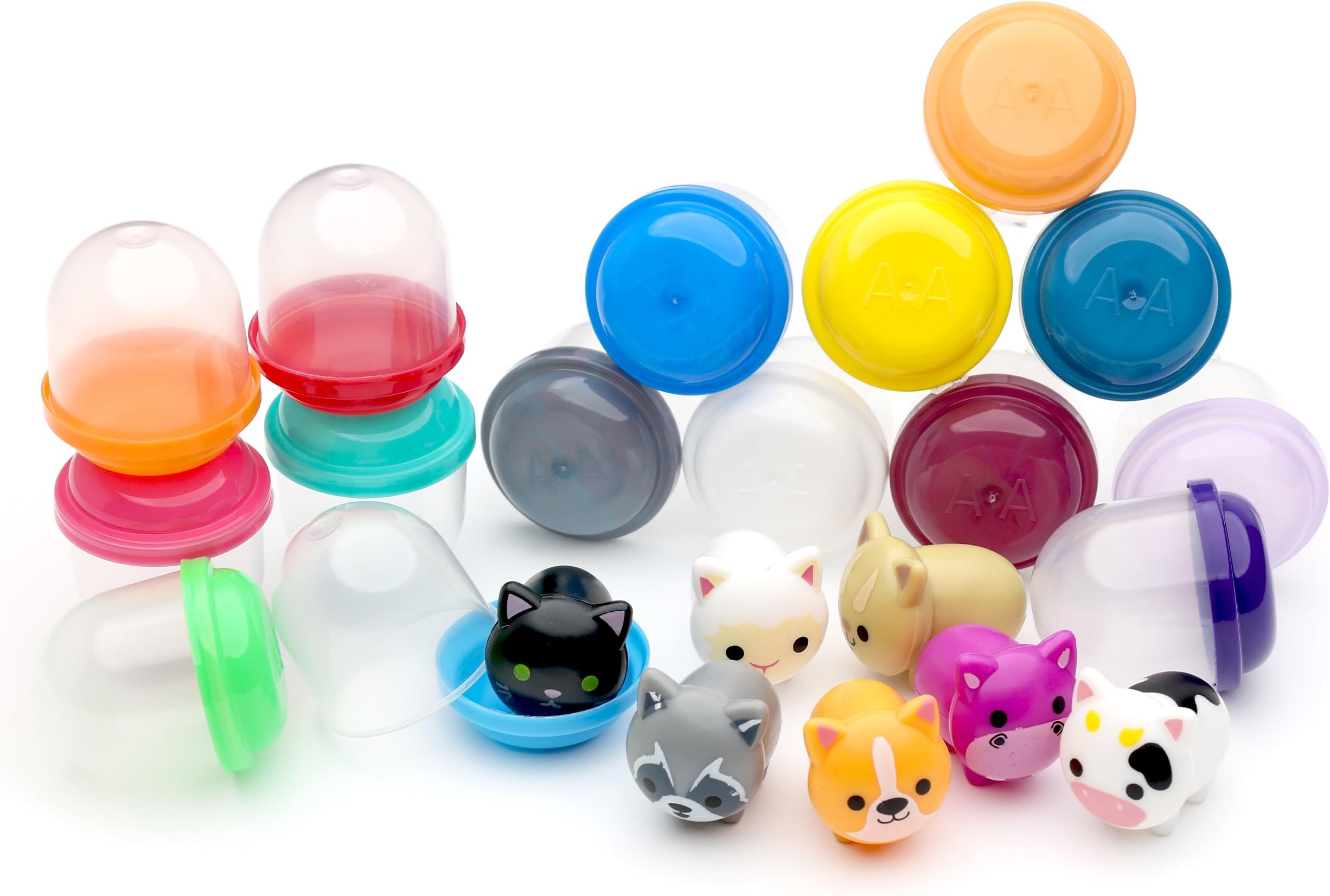 Entervending Farm Animal Figurine Toys in Capsule - 50 Pcs -1.1 Inch Plastic Capsules with Assorted Pets & Animals Mini Figurines for Kids - Easter Basket Stuffers - Toy Vending Machine Refill