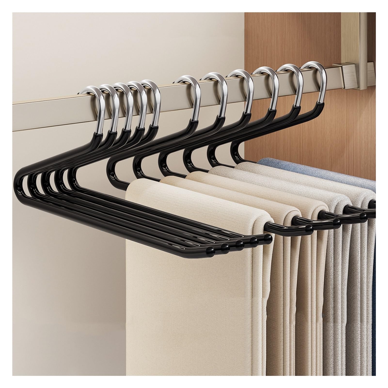 Perchas de metal para pantalones, con extremos abiertos para ahorrar espacio, organiza jeans, pantalones, corbatas, bufandas