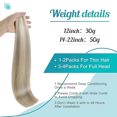 Miniatura 4 de Extensiones de cabello humano, color balayage, extensiones en cinta de 12 a 24 pulgadas, 100 % trama brasileña, 1.06 - 1.76 onzas, 20 piezas de
