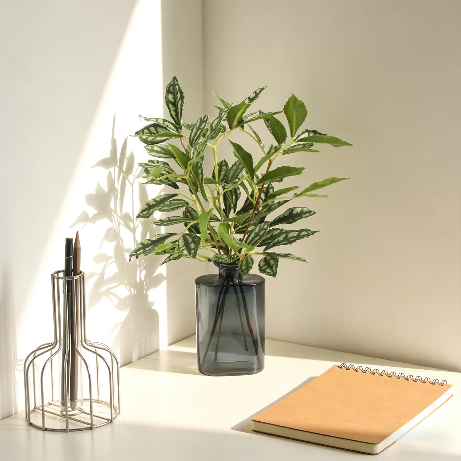 2 Pcs Empty Reed Diffuser, Empty Glass Diffuser Bottle Jar Set with Sticks and Fake Greenery Olive Plants, Fragrance Aroma Essential Oil DIY Bottle Jar for Home Shelf Bedroom Bathroom Office Decor