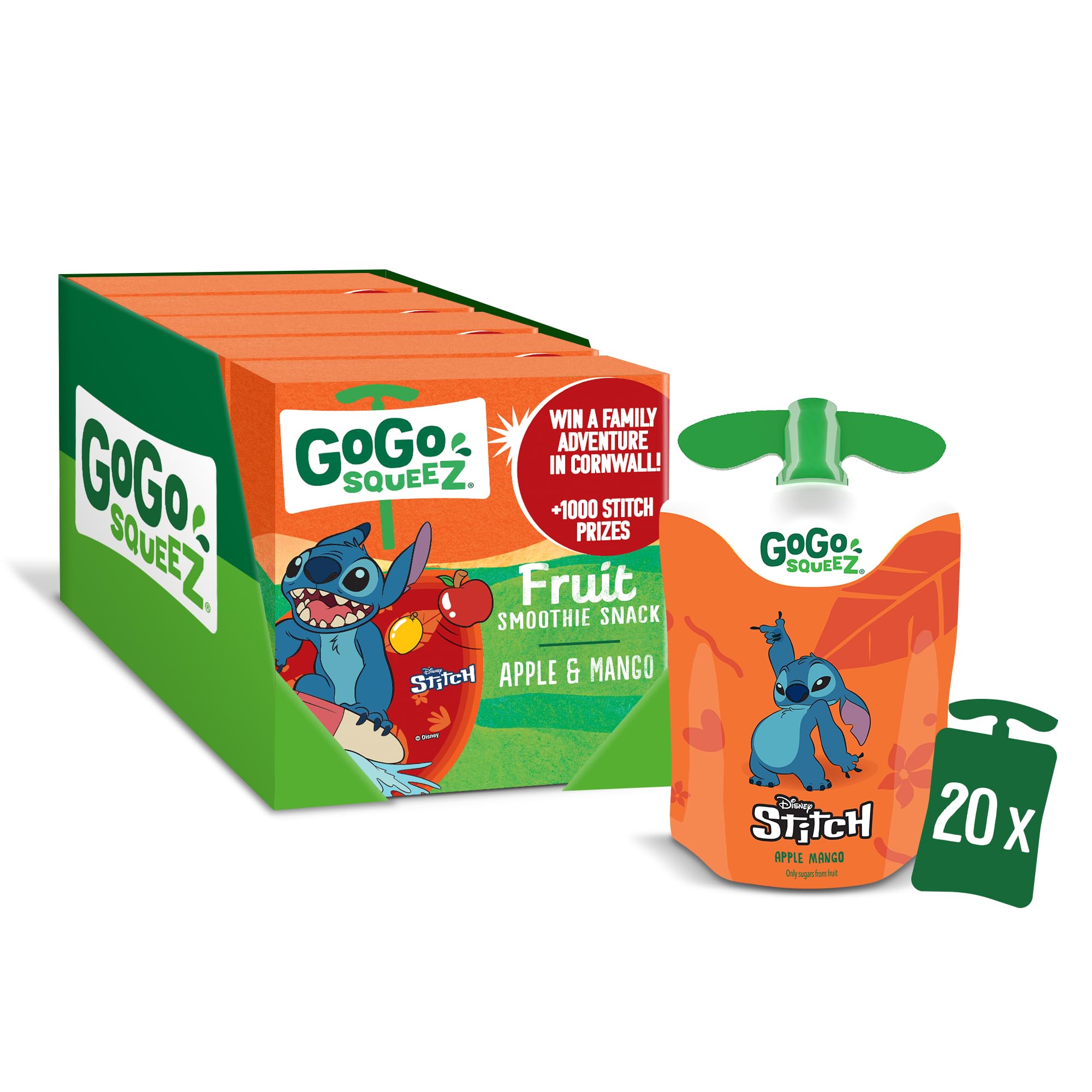 GoGo squeeZ Apple Mango Fruit Smoothie Snack,100% Real Fruit Blend, 20 x 90g Pouches, Snack for Kids & Adults, Gluten-Free, Vegan, No Added Sugar, School Lunchbox Friendly, On-the-Go Snacking