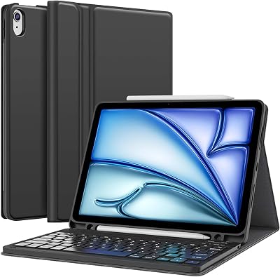 Detachable Wireless Bluetooth Keyboard case Cover for Apple iPad Air 11 inch 2024 M2, Pro 11 4th/3rd Gen 2022/2021 & iPad Air 5th/4th Gen 10.9 inch with Pencil Holder, Black