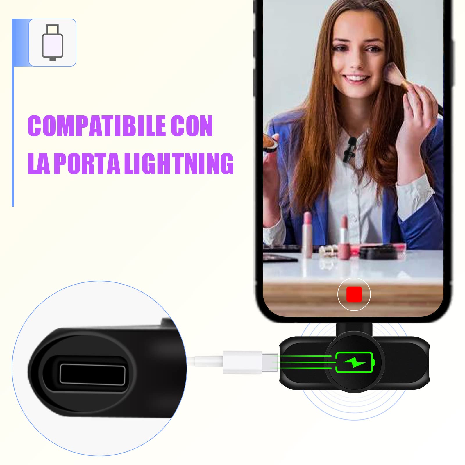 Microfono Lavalier Electight Per IPhone/iPad - Wireless, Plug & Play, Riduzione Rumore, 10h Autonomia, Per Video E Live - Foto 4