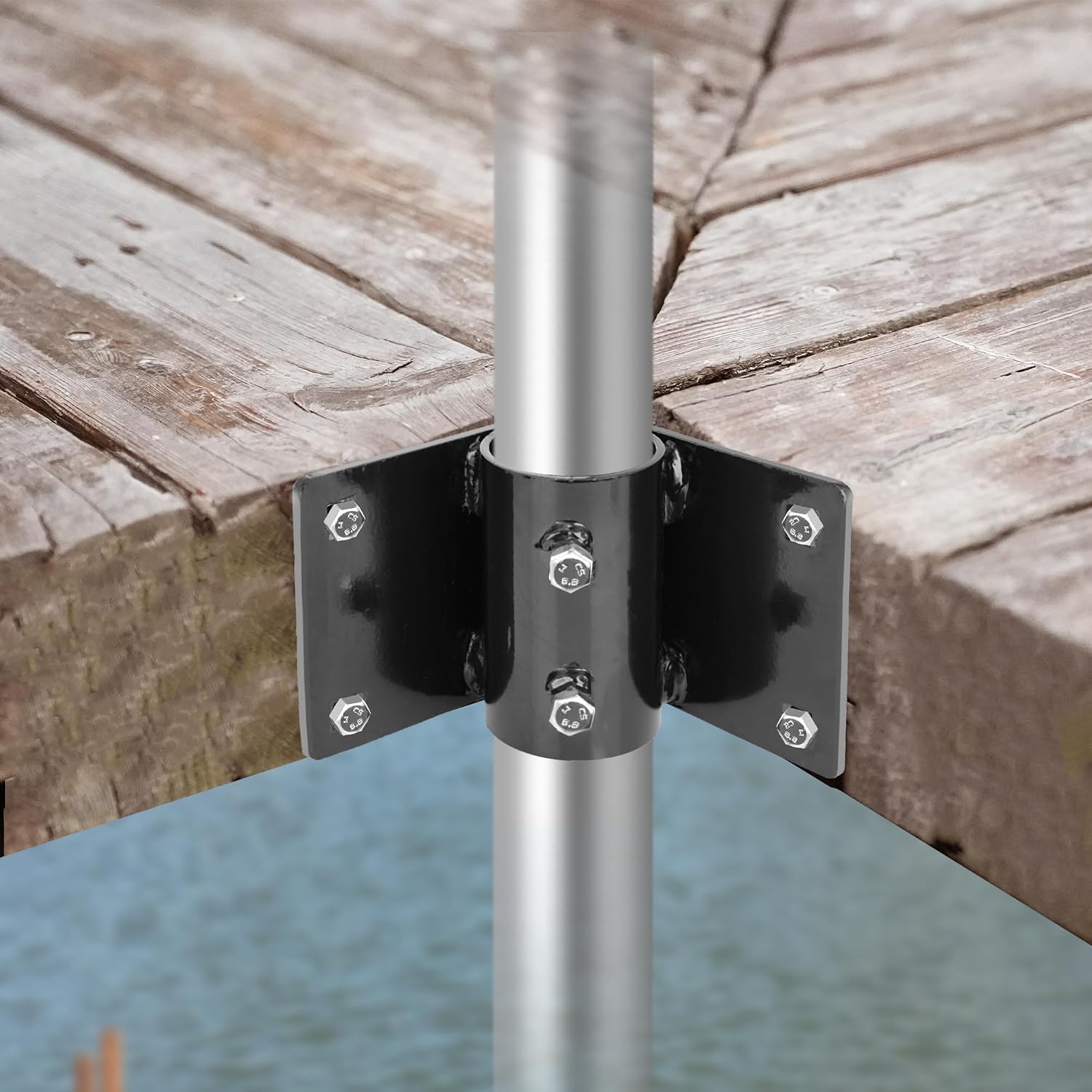 Stationary Dock Inside Corner Leg Pipe Holder, Heavy-Duty Floating Dock Metal Edge Hardware Pipe Leg Holder for 2 Inch Mounting Holes, with Adjustable Mounting Screws and Black Anti-Rust Coating