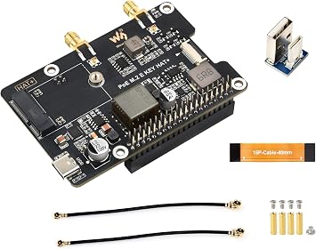 Pi5 PCIe To M.2 E KEY Adapter with PoE Function Compatible with Raspberry Pi 5, Support 2230 Size NGFF M.2 E Key Wireless NIC-AX210/AX200/BE200/RTL8822CE and Gen2 and Gen3 Modes, HAT+ Standard