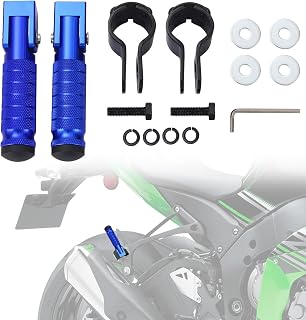 M8 90° Foldable Motorcycle Foot Pegs, CNC Aluminum Anti-Skid, Blue