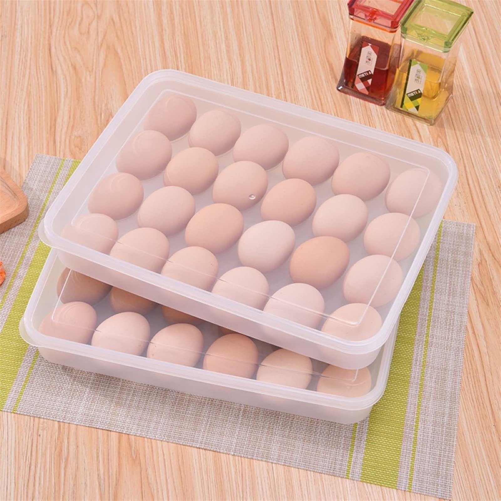 Eierablage aus Kunststoff, Transparenter Eier-Aufbewahrungsbehälter for Kühlschrank, 31,5 x 23, 4, cm, 24 Stück, stapelbarer Kunststoff