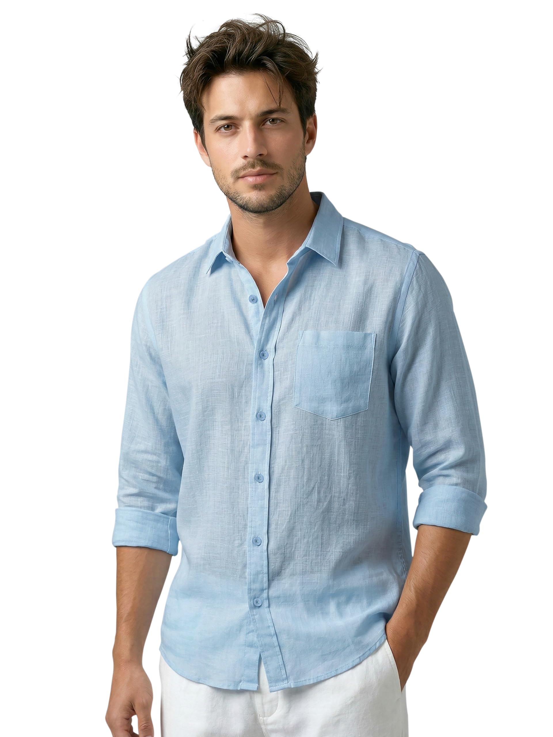 Linen Textured Shirt for Men|Casual Shirts|Full Sleeve|Lightweight Summer Wear-image-22