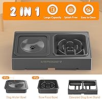 Vista 6 de URPOWER Comedero Lento Elevado 2 en 1 con Cuenco de Agua para Perros Sin Derrames, Soporte de Cuenco Elevado con 4 Alturas Ajustables para Perros