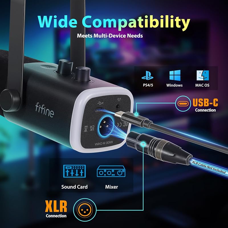 FIFINE XLR Streaming Mikrofon Kar Podcast Studio Mixer Gaming PS4/5 Mac USB