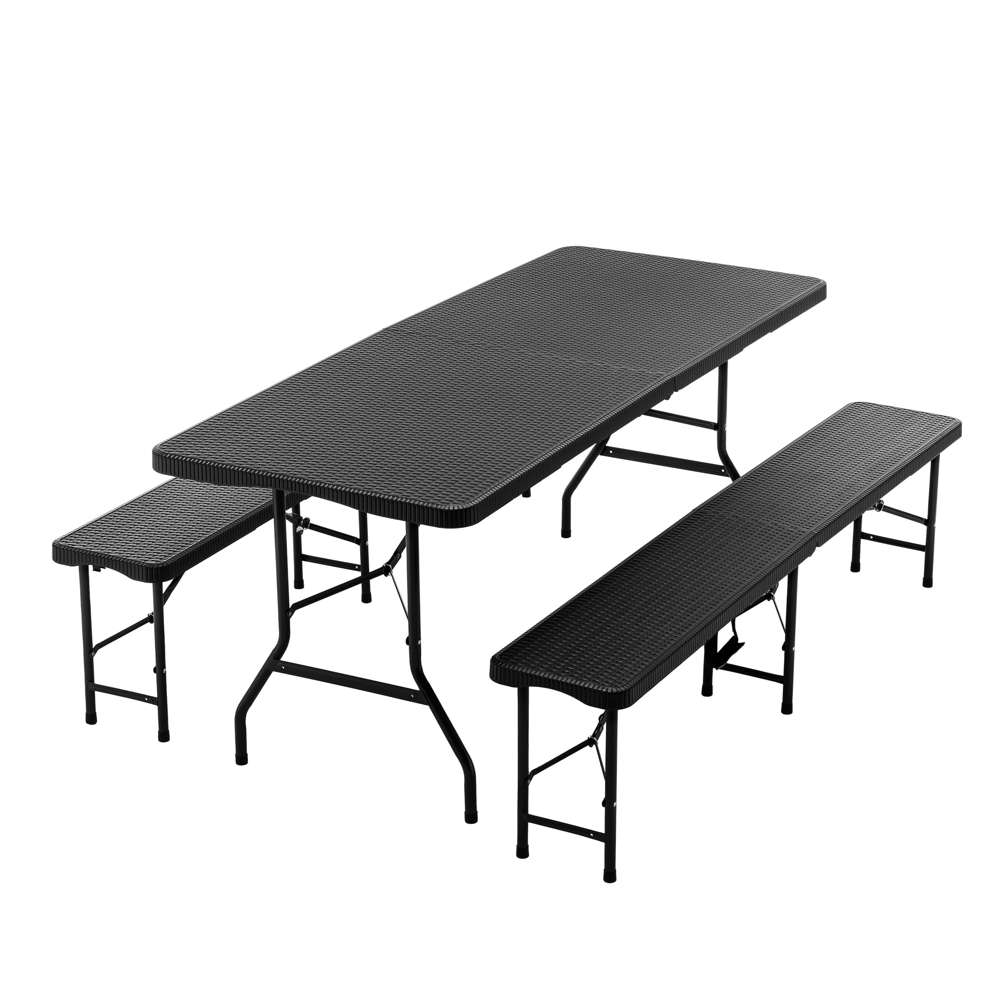 Thanaddo Buffettisch Gartentisch Bierzeltgarnitur Tisch, klappbar 3-teilig Set, 180x74 cm Kunststoff Campingtisch, Rattan-Look für bis zu 8 Personen, robuste wetterfest Biertisch Set, Anthrazit
