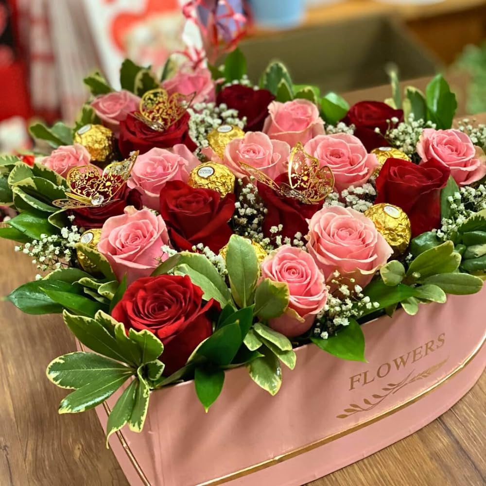 UNIKPACKAGING Set of 3, Heart Shaped Flower/Gift Boxes (Pink)