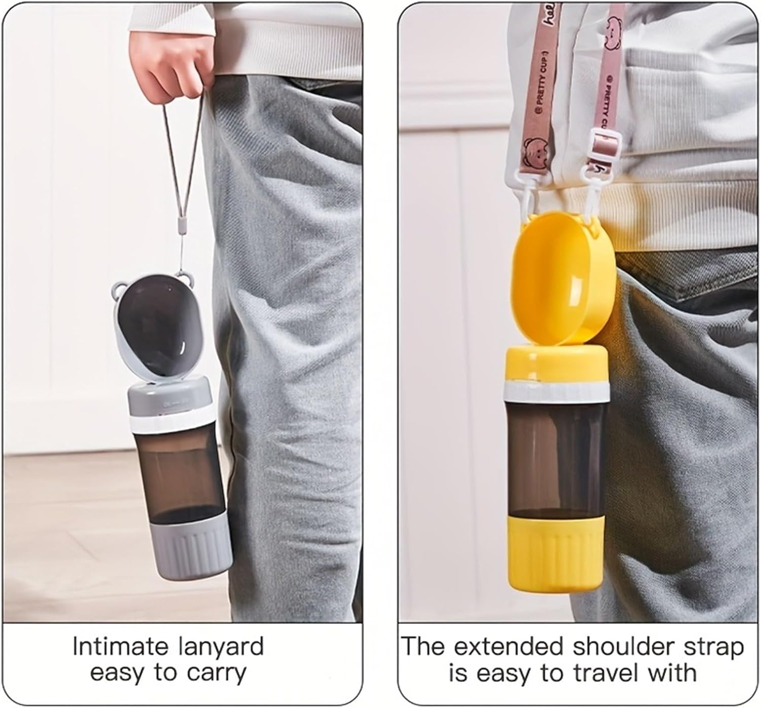 2-in-1 Portable Pet Water & Food Dispenser Bottle Leak-Proof Lid Durable Plastic Ergonomic Design for Dogs & Cats Outdoor Camping Hiking(Yellow)