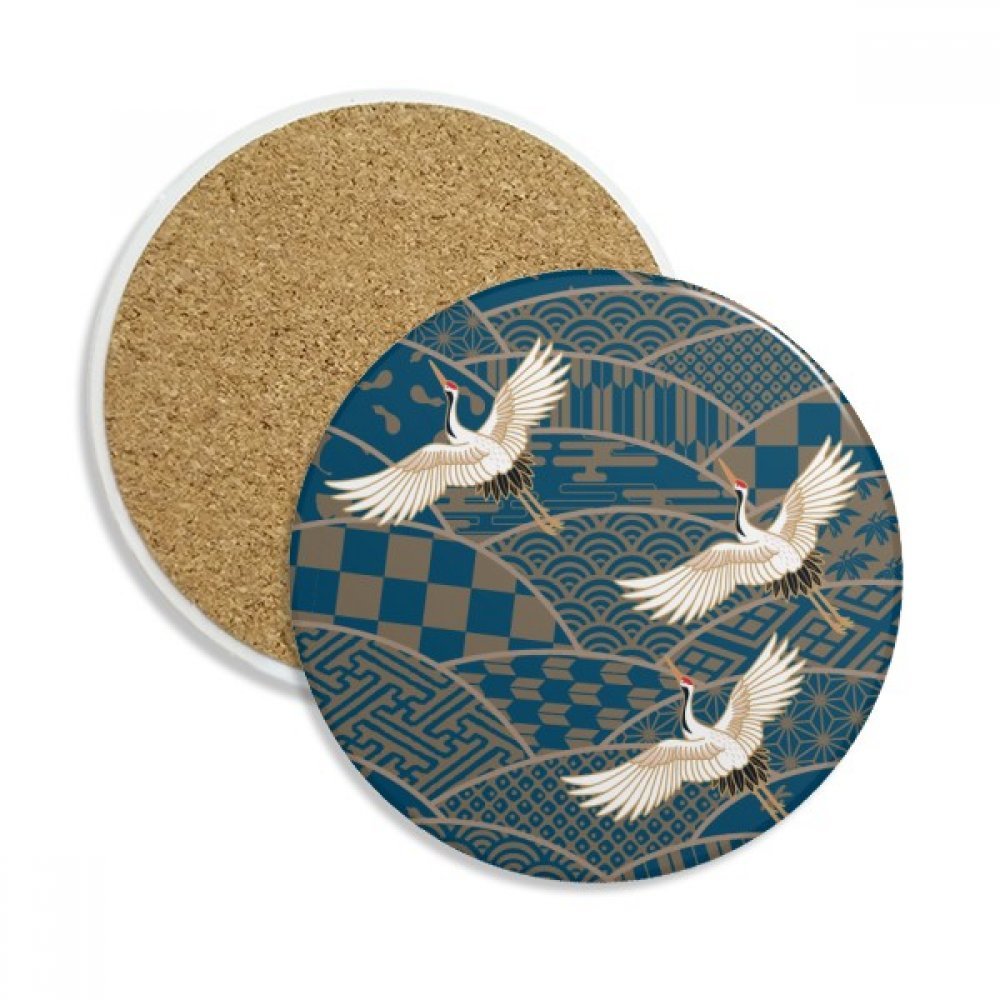 DIYthinker Cranes Maple Leaves Geometry Ceramic Coaster Cup Mug Holder Absorbent Stone for Drinks 2pcs Gift