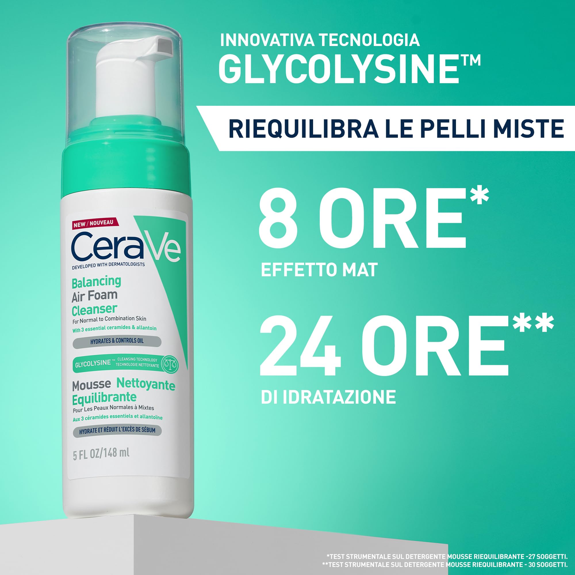 CeraVe Mousse Detergente Riequilibrante, Per Pelli da Normali e Miste, Pelle Idratata e Produzione del Sebo Ridotta, Con Tecnologia Glycolysine, 3 Ceramidi Essenziali e Allantoina, 148 ml