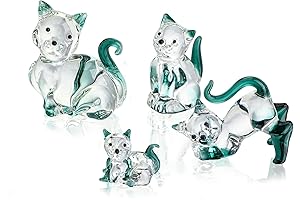 HDCRYSTALGIFTS Hand Blown Art Glass Animal Crystal Cat Figurines Collectibles Green Emerald
