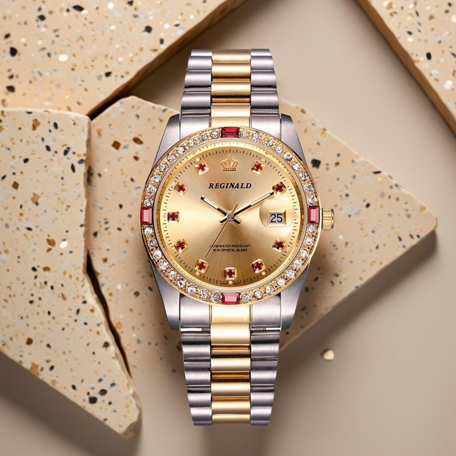 Relojes unisex de lujo con diamantes de oro reloj de cuarzo calendario luminoso bisel reloj de lujo