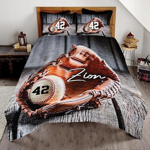 Miniatura 8 de Edredón de béisbol con número de nombre, edredones de cama de béisbol de reina a hija, el mejor juego de edredón decorativo para niños, juego de