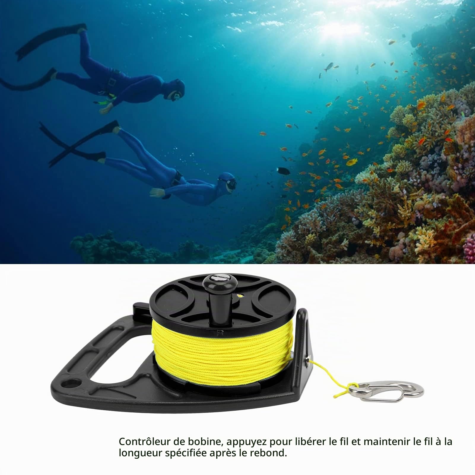 Enrouleur d'épave 'plongée' avec clip - Fil de 83 m - Alvinlite - Multi-usage - Plongée récréative et pêche à la lance (noir)