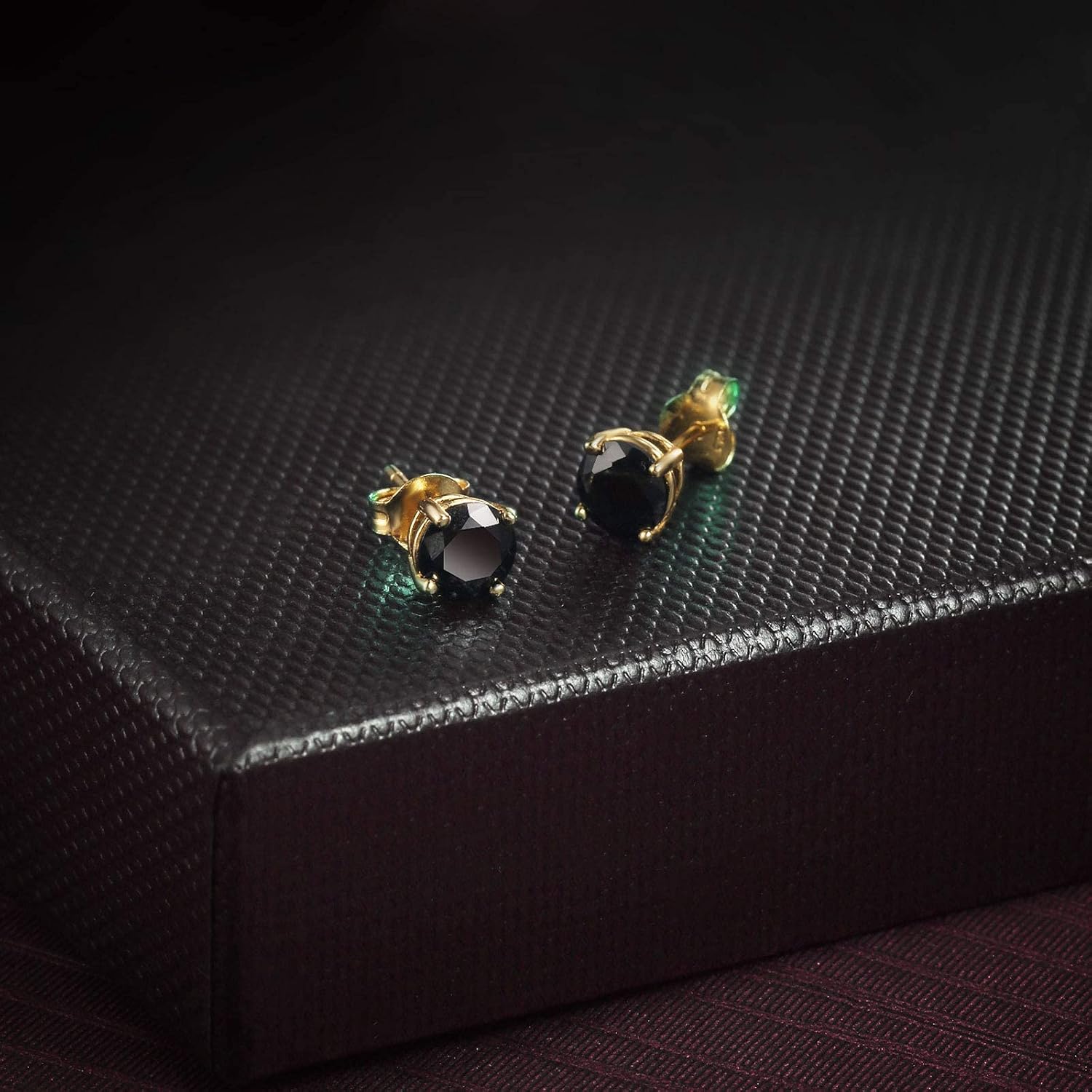 925 Sterling Silver Black Stud Earrings for Women and Men, Solitaire Cubic Zirconia Round & Princess Cut Heart-Shaped, 6mm