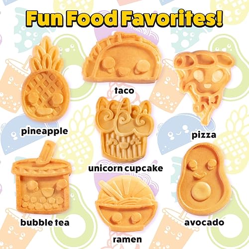 Miniatura 2 de Fun Food Friends - Mini waflera – 7 diferentes estilo kawaii diseño pastel hazaña. Un taco de pizza de aguacate ramen y más – Plancha eléctrica