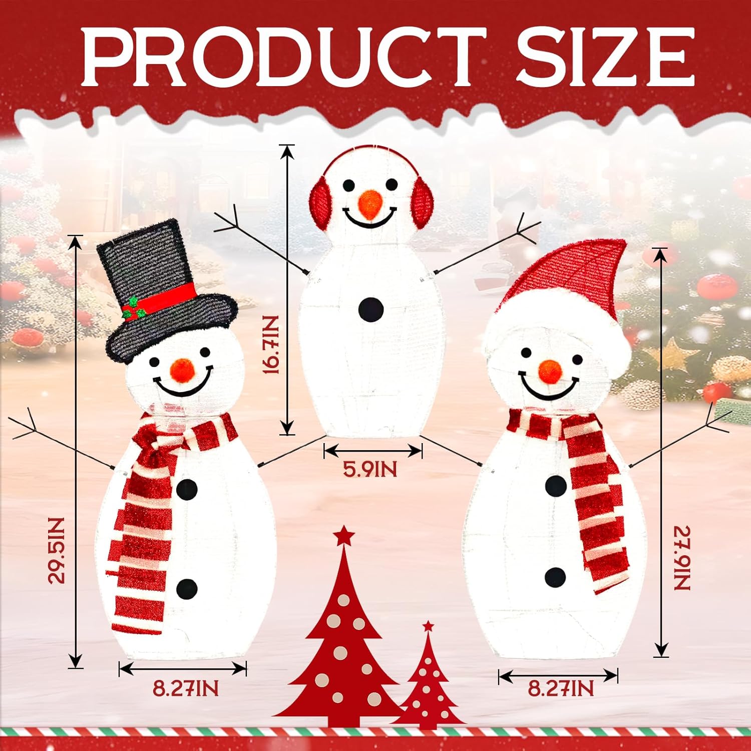 BRIGHTDECK Light Up Snowman Christmas Decorations Outdoor, 54 LEDs Set of 3 Lawn Ornament, Outdoor Lighted Holiday Displays for Christmas Yard Decorations (Snowman)