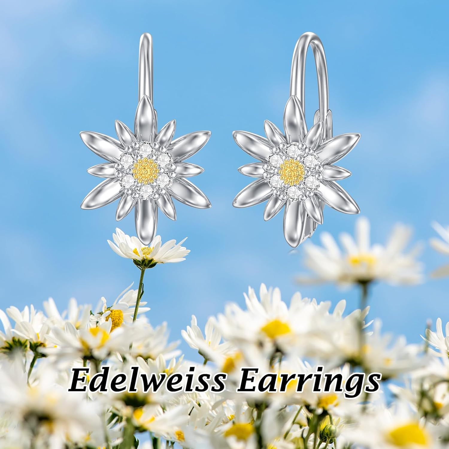 Edelweiss Jewelry Sterling Silver Edelweiss Flower Earrings White Flower Leverback Earrings Edelweiss Gifts for Women