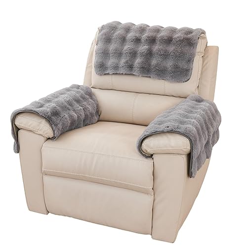 vctops 3 Pieces Faux Rabbit Fur Sofa Armrest Cover for