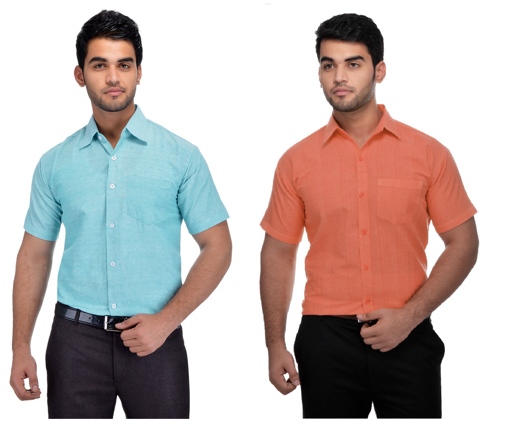 KOSZULE Formal Regular Fit Solid Shirt Half Sleeves for Men Pack of 2SKY Blue - ORANGE44