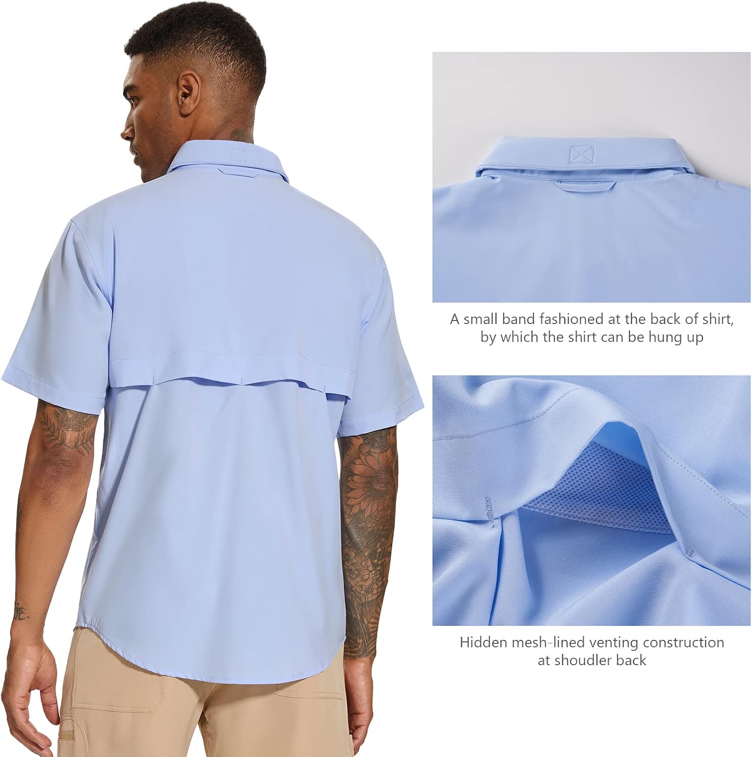 BASSDASH Men's UPF 50+ Short Sleeve Button Down Fishing Shirt Breathable Lightweight for Outdoors Hiking Camping