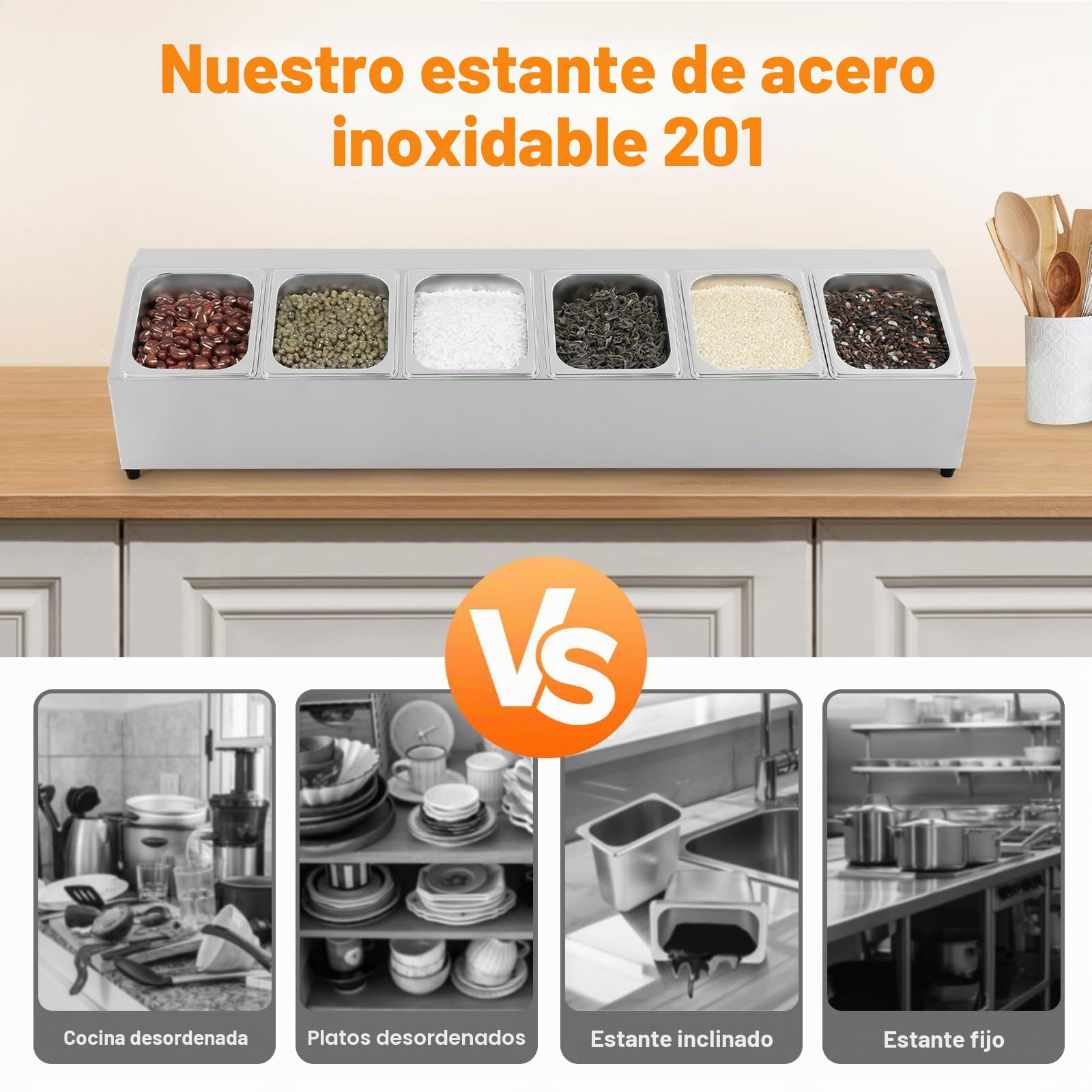 Caja de ingredientes, contenedor de alimentos de gran capacidad, contenedor de alimentos de acero inoxidable con 6 recipientes de 2 litros, adecuado para restaurante, tienda de hotpot, tienda