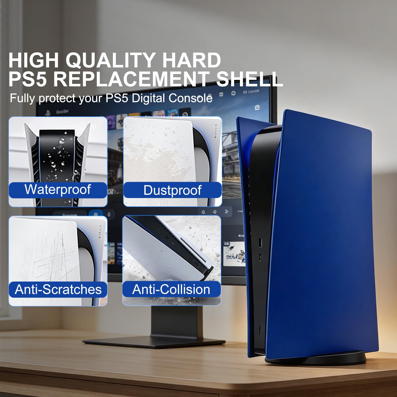 ArVin - Cover di ricambio per PS5, per console PS5, ABS antigraffio, antipolvere, accessori per Playstation 5, console di gioco digitale edizione digitale (blu)