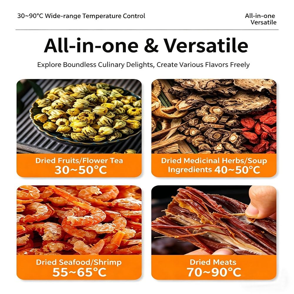 Essiccatore per Alimenti professionale 800W in Acciaio Inox, 10 Vassoi in Acciaio Inox, Grande Capacità, Display LED, Timer 24H, Temperatura Regolabile 30℃ – 90℃, per Carne, Frutta, Verdure(10 tray)