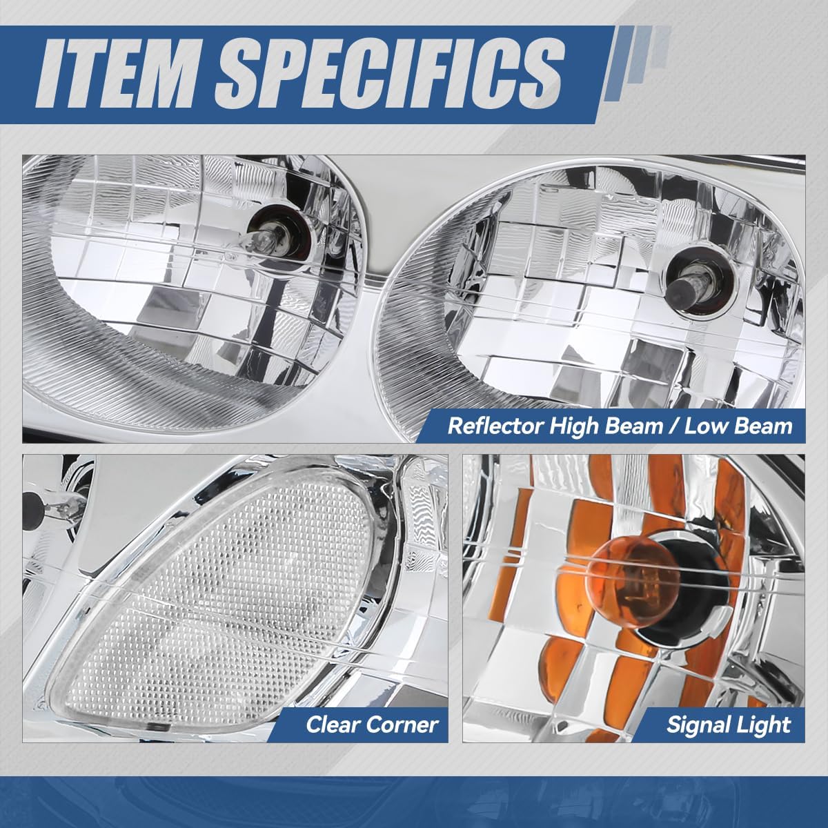 Auto Dynasty Headlights Assembly Compatible with 2000-2005 Chevy Impala 8th Gen, Driver and Passenger Side Halogen Headlamps Replacement, Chrome Housing Clear Corner