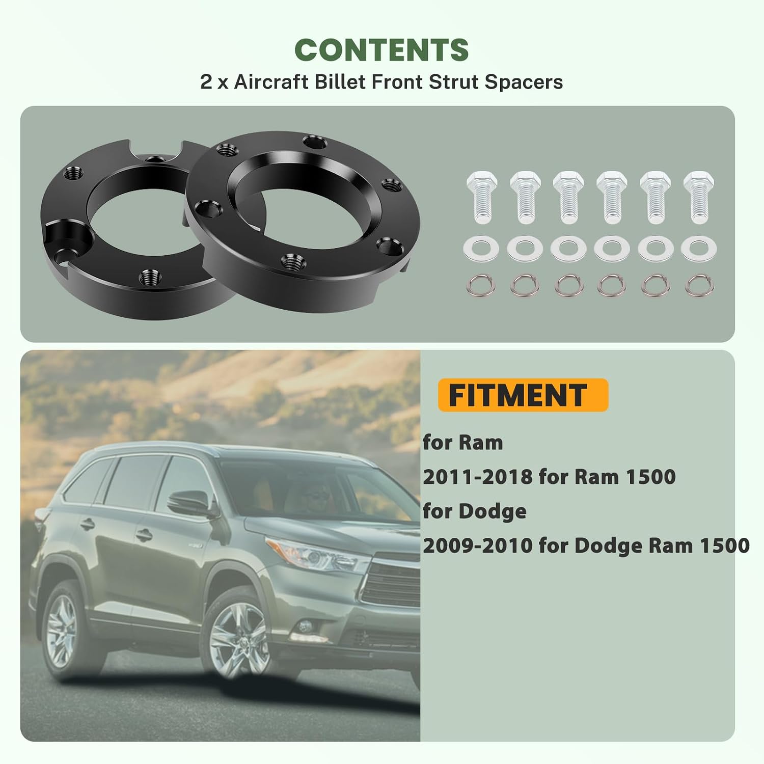 SCITOO 1.5" Rear / 2" Front Leveling lift kits Compatible for Ram 1500 2011-2018,for Dodge Ram 1500 2009-2010