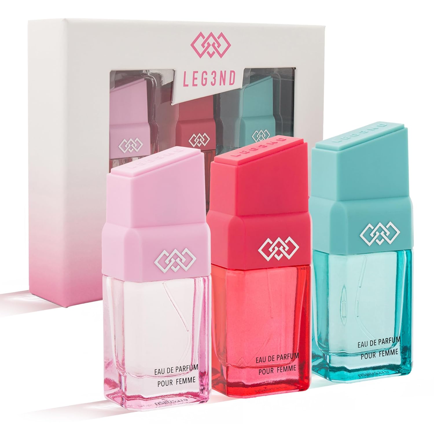 LEG3ND Set of 3 Pour Femme - Fresh, Floral & Sweet Cologne for Women - Long-Lasting Luxury Fragrance with Essential Oils - Comes in a Glass Bottle Spray (15ml each)