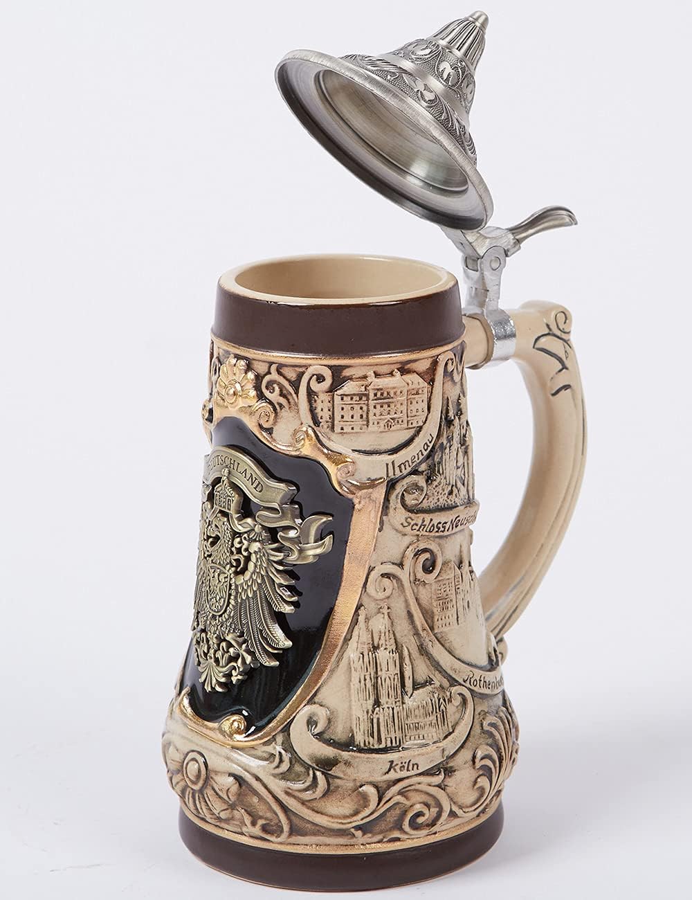 Beer Stein Mug German Frankfurt Oktoberfest Bavarian Muchen Viking Tankard with Petwer Lid for Man Lovers Gifts Father 1.0Liter