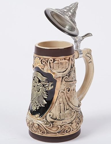 Miniatura 8 de NENBOLEC Taza de cerveza alemana Frankfurt Oktoberfest Baviera Muchen Viking Tankard con tapa Petwer para hombres amantes regalos padre 1.0 litros
