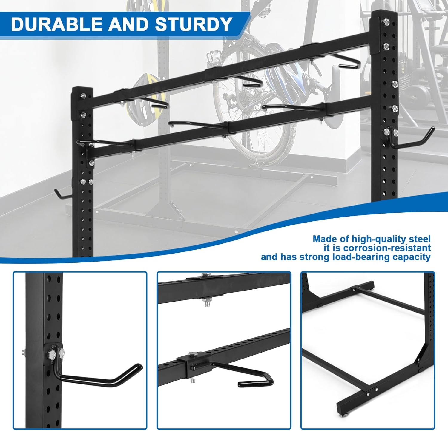 Vertical Bike Storage Rack with Adjustable Hooks Indoor Organizer Holds Up To 6 Bikes & 6 Helmets Heavy Duty Bikes Floor Stand for Garage Basement Bicycles Repair Shop