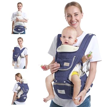 Baby Hip Seat Carrier - Ergonomic Infant Waist Stool with Hip Seat - Kangaroo Bag Front and Back Holder 3-36 Months Dark Blue