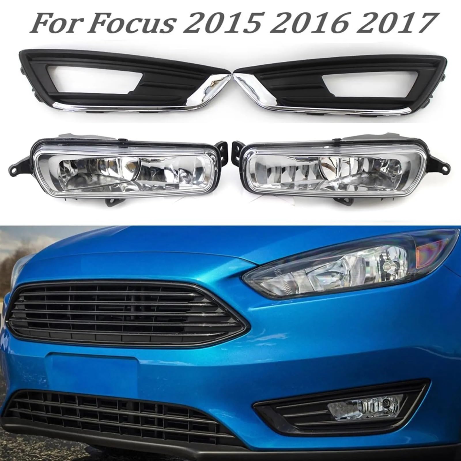 NEGRO Fog Light Assembly Fog Light Fit For Ford Focus 2015-2018 Fog Light Frame Daytime Running Lights lampa światła do jazdy