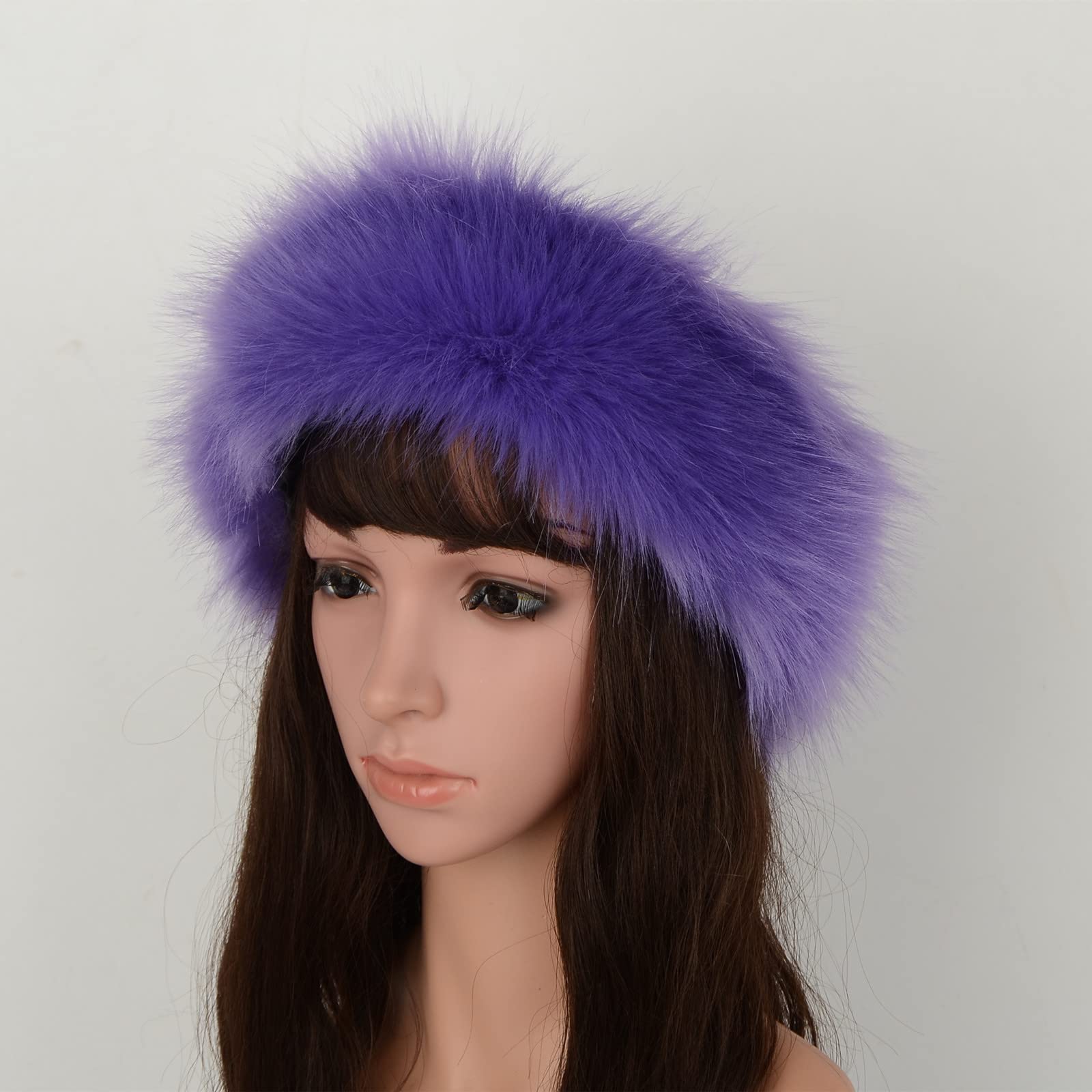 2 Pack Faux Fur Headband Ear Warmer Winter Ski Hat Elastic One Size Jkerther Thick Fluffy Russian Cap Faux Fur Headband Hat  main image 3