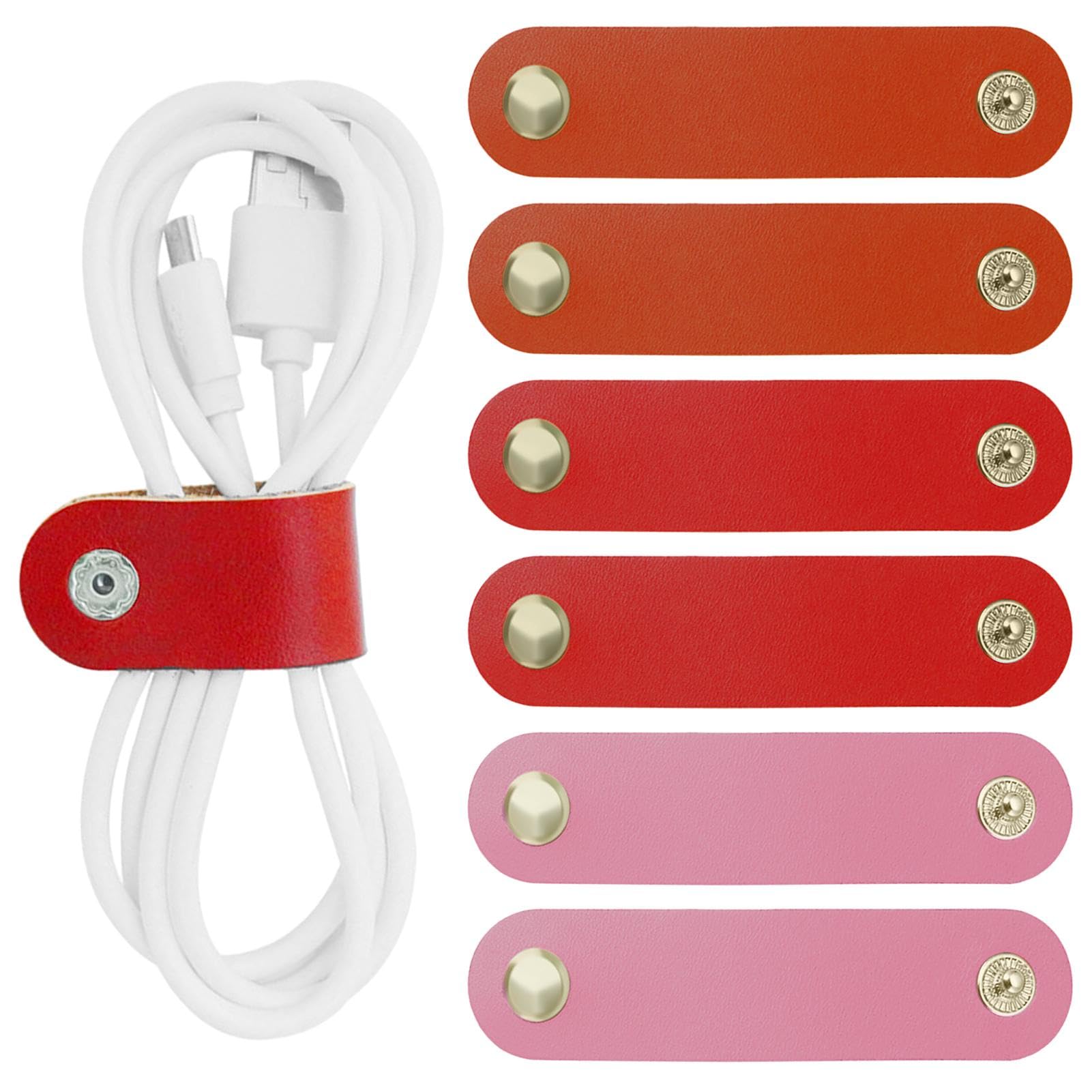 Tiamorph 3 Colors 6Pcs Cord Organizer,Pu Leather Earphone Cord Organizer Portable Cable Straps Clips Usb Cord Holder Multipurpose Winder Holder Keeper Manager Management(3 Colors)