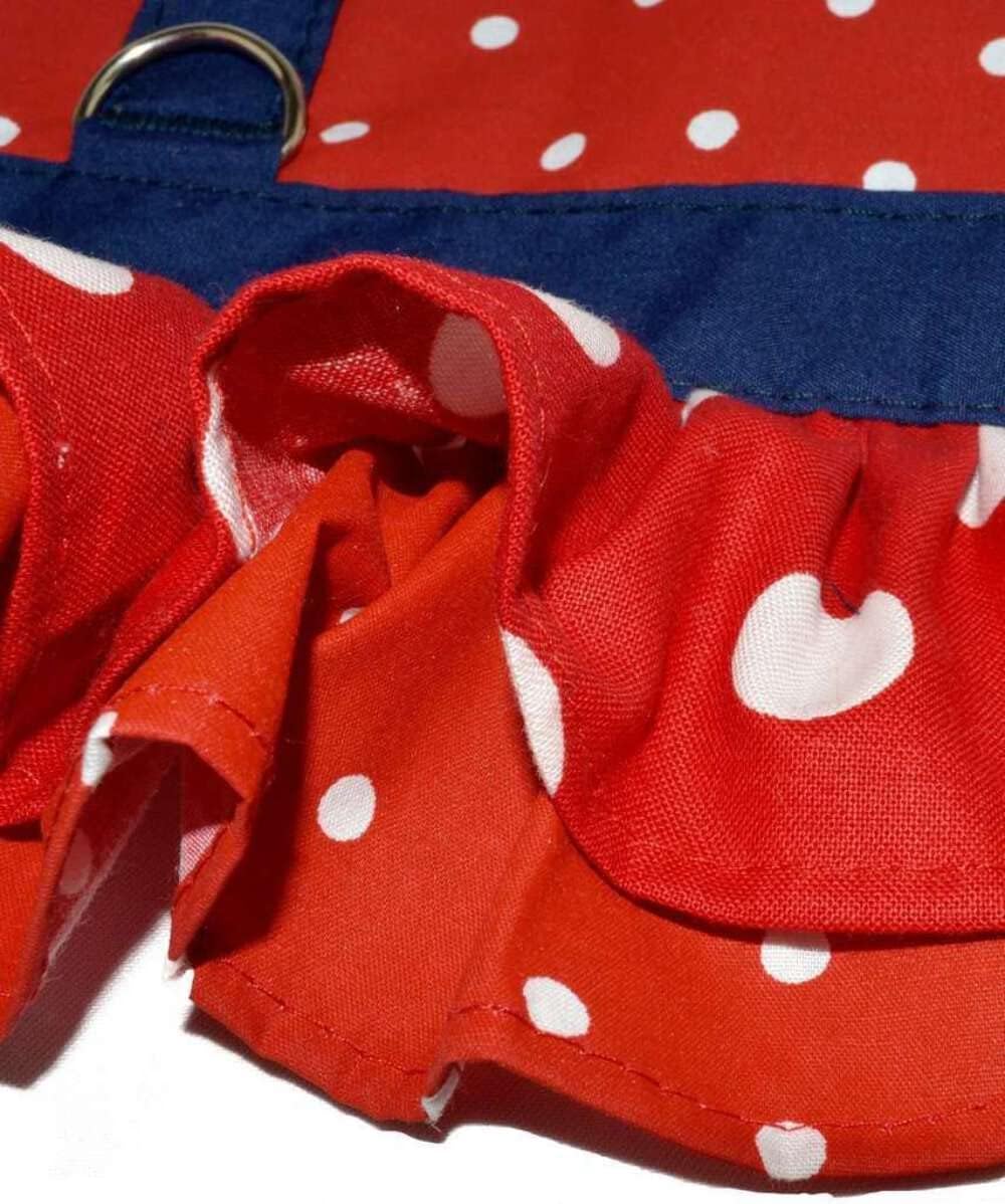 Spoiled Dog Designs - Handcrafted Pet Harness Dress - Red Polka Dot Ruffled Dress (X-Large)