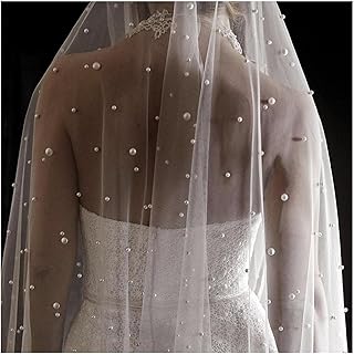 LYHYDMA Brautschleier Pearls White Ivory Langer Brautschleier mit Kamm Einschichtiger Kathedralen-Brautschleier mit Perlen Kristallperlen 75-300cm(Ivory,300cm)
