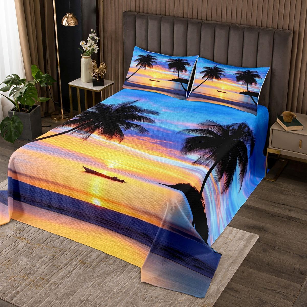 jejeloiu Ocean Sea Queen Bedspread Quilt Set