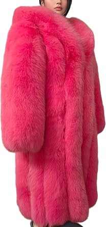 Winter Genuine Fox Fur Hooded Coat Warm Luxury Women Pink Fox Fur Jacket Long
