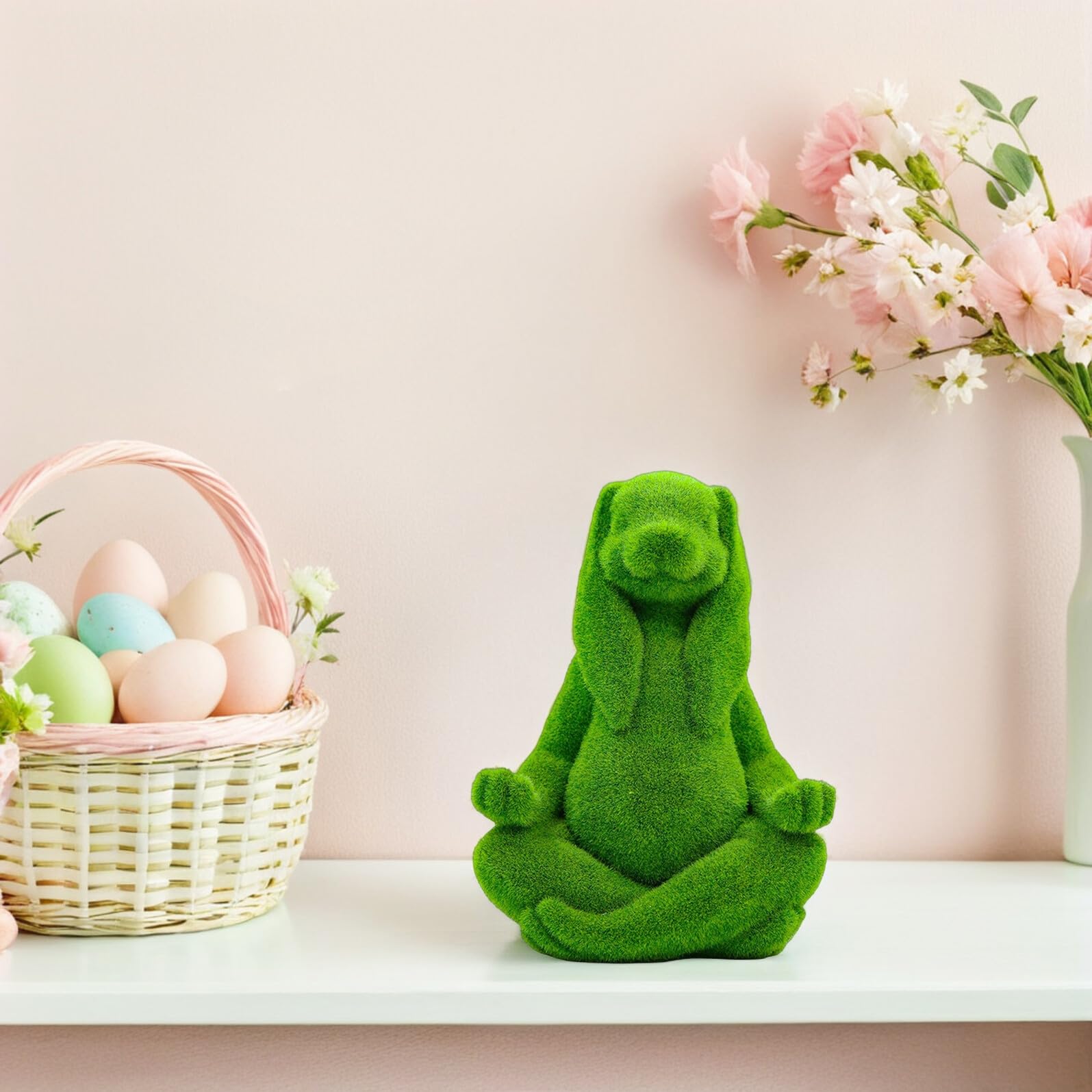 YARNOW Figurine de Lapin Méditant Floquée Verte en Résine, Décoration de Table Zen pour Intérieur et Jardin, Statue Lapin Assis, Ornement de Pâques, Accessoire Décoratif Printemps