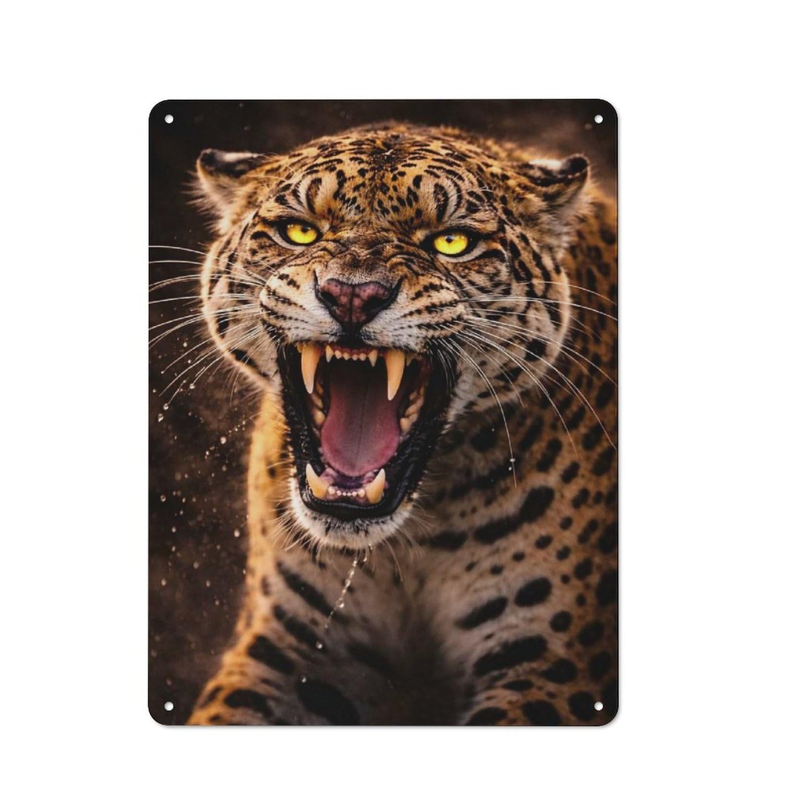 Metal Wall Sign 40x30cm Featuring Fierce Jaguar Roaring for Pub Or Café, for Vintage Wall Decor Fans, for Home Office And Studio Walls